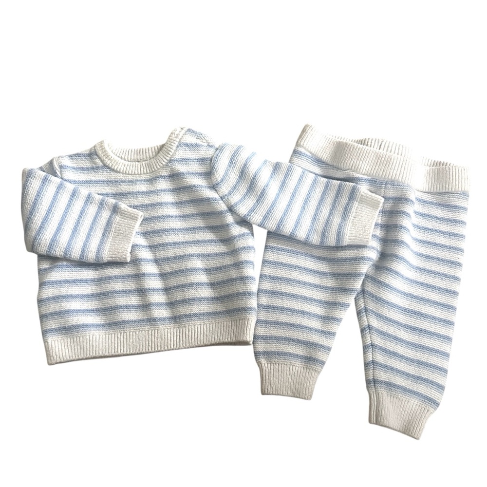 Janie and Jack Light Blue and White Striped Set